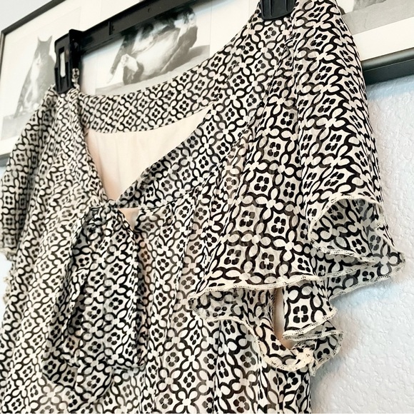 Sara Michelle Black & Cream Ruffle Sleeve Casual Workwear Blouse Top, Size L - Picture 6 of 13